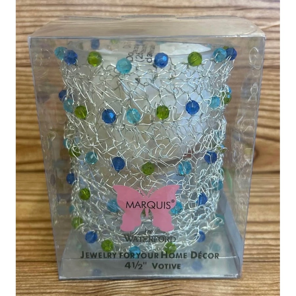 New Marquis by Waterford 4.5" Blue Beaded Votive Cool tealights Candle Holder‎